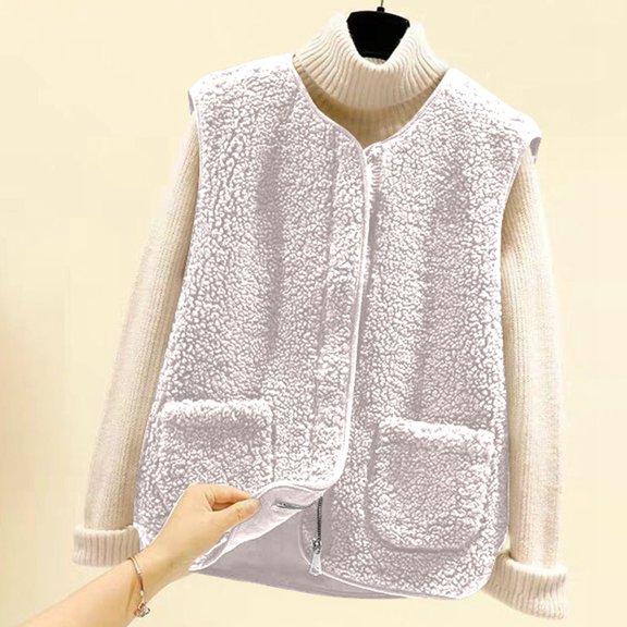 Sure!Women's Fashionable Shearling Vest Cozy Oversized Sleeveless Jacket For Casual Wear Ladies Coats plus Size Girls Thickened down Jacket Woman Coats down Jacket Women Winter Coat Anorak Prim