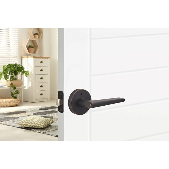 Sure-loc Vintage Bronze Basel Round Lever Door Handle Privacy, Right Handed (Bed & Bath)
