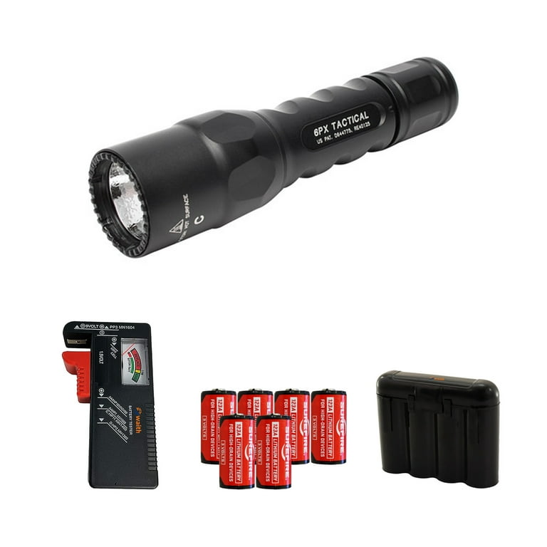 SUREFIRE 6PX TACTICAL 600lm SF123×10本セット SureFire 6PX Tactical LED Flashlight, Black, Batteries/Tester