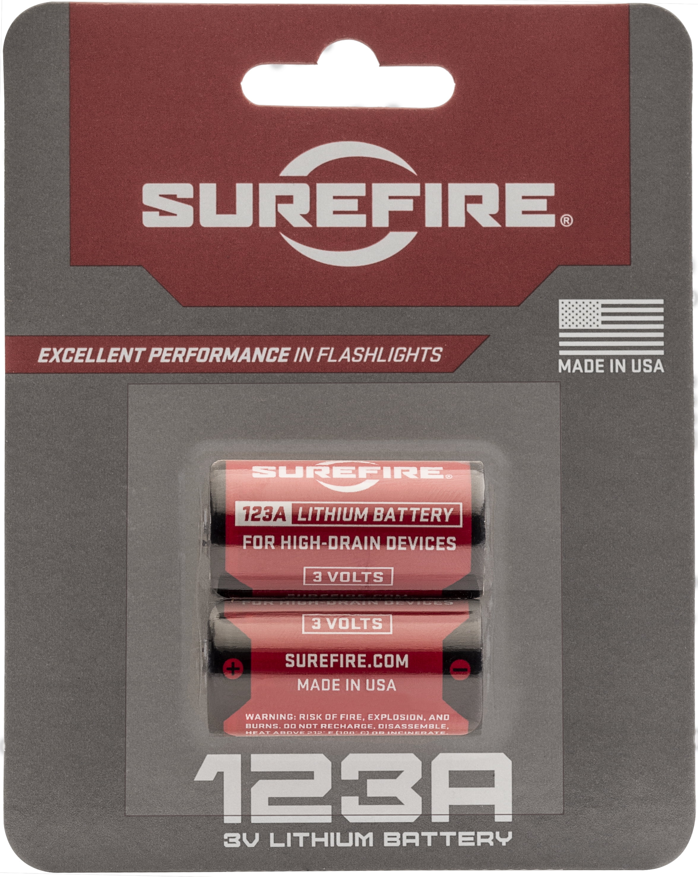SureFire CR123A Lithium Battery, 3V with 10-Year Shelf-life. High Performance Lithium Battery, 2 Pack