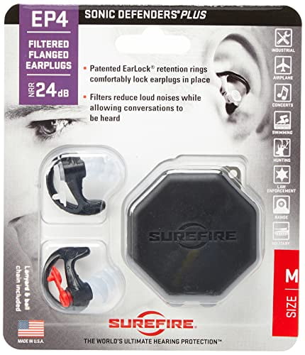 SureFire EP4 Plus Sonic Defender Earplugs, Black Small, 1 Pair