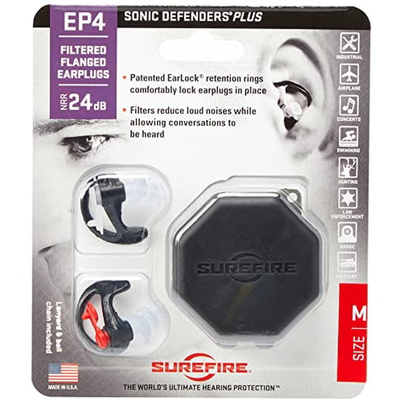 SureFire EP4 Plus Sonic Defender Earplugs, Black Small, 1 Pair
