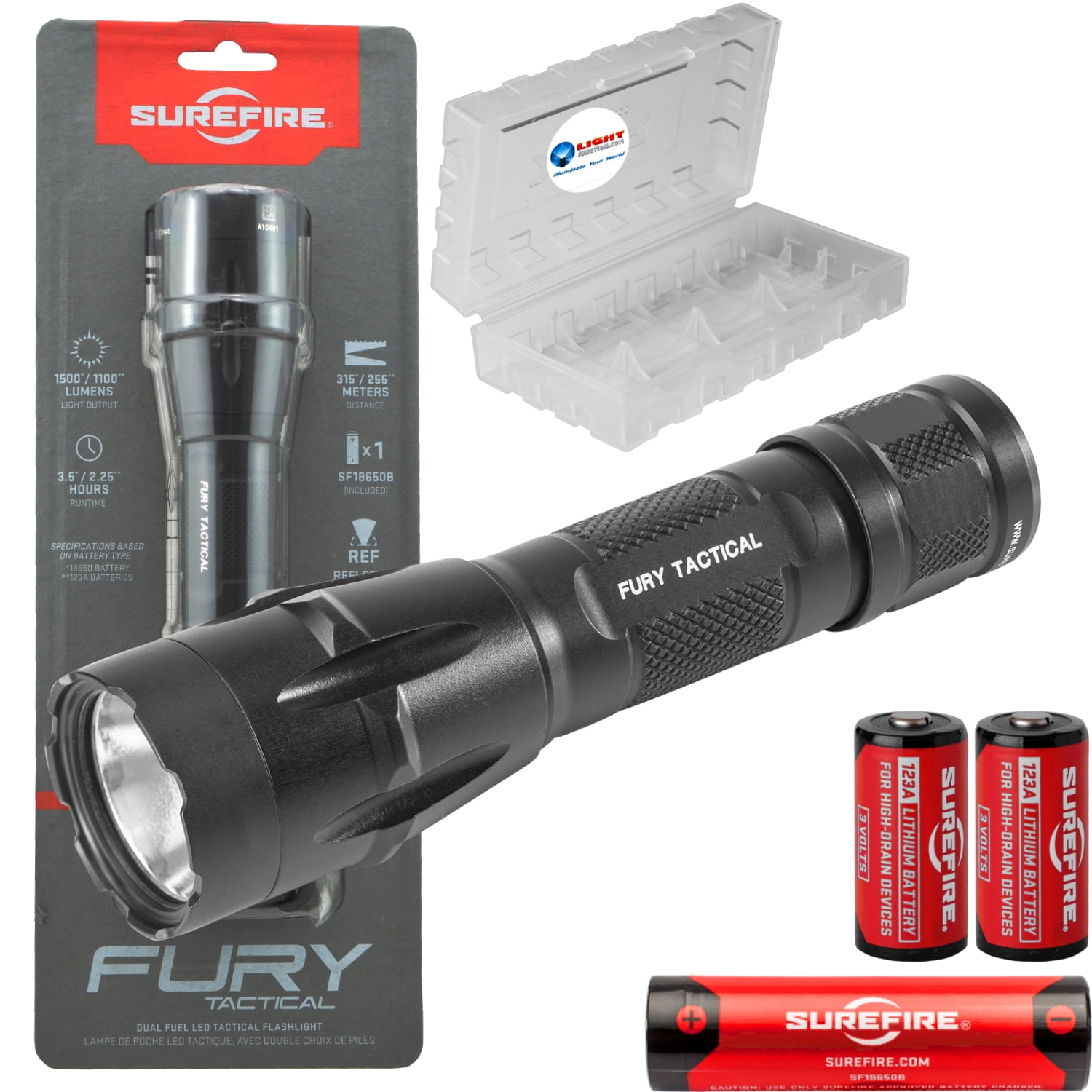 SureFire FURY-DFT Dual Fuel LED Tactical Flashlight w/ 2 Extra CR123 + Batt  Case 