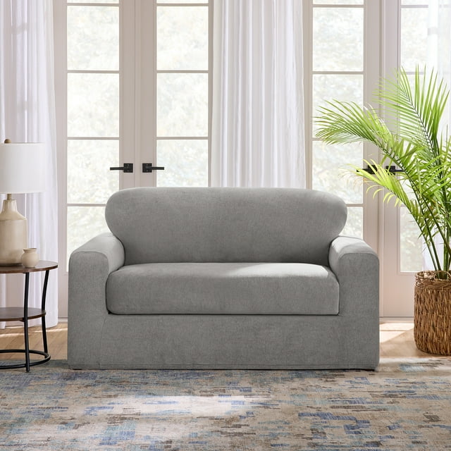 SureFit  Cedar Stretch Textured 2 Piece Loveseat Slipcover - 40x73 Gray