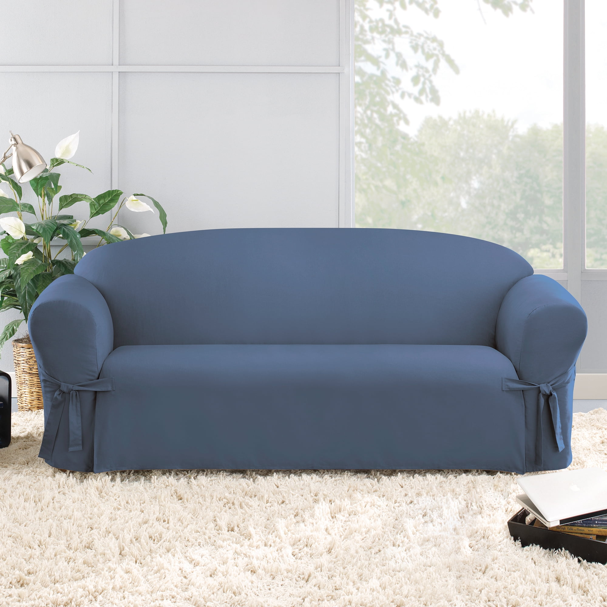 Blue Stone Cotton Duck Sofa Cover with Corner Ties