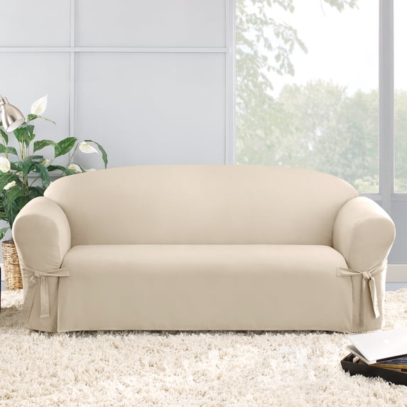 SureFit Cotton Duck Canvas Sofa Slipcovers, Sofa Cover Cotton Solid One Piece Design, Couch Cover, Natural