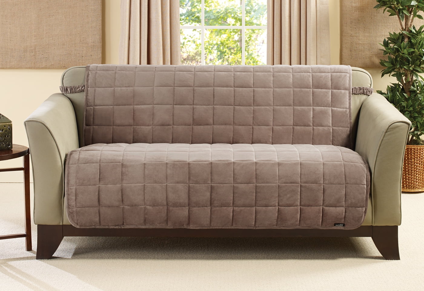 Sable Quilted Velvet Armless Loveseat Furniture Cover