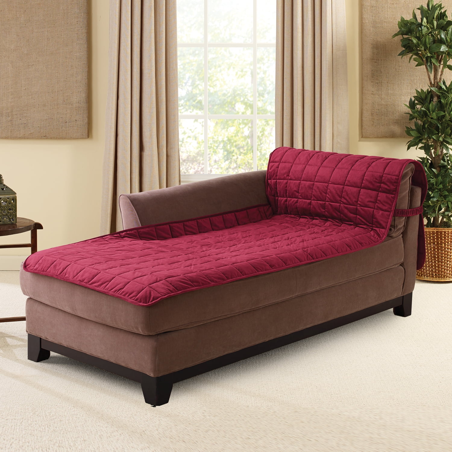 Burgundy Quilted Box Cushion Chaise Lounge Slipcover