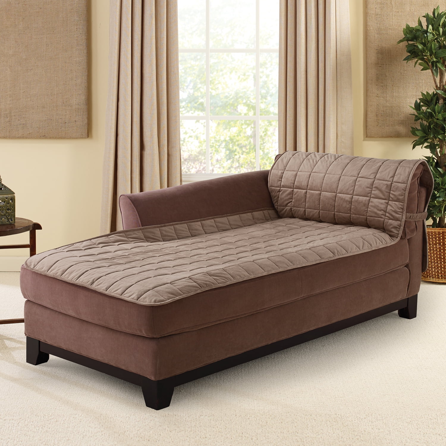 Sable Quilted Velvet Chaise Lounge Slipcover with Microfiber Backing