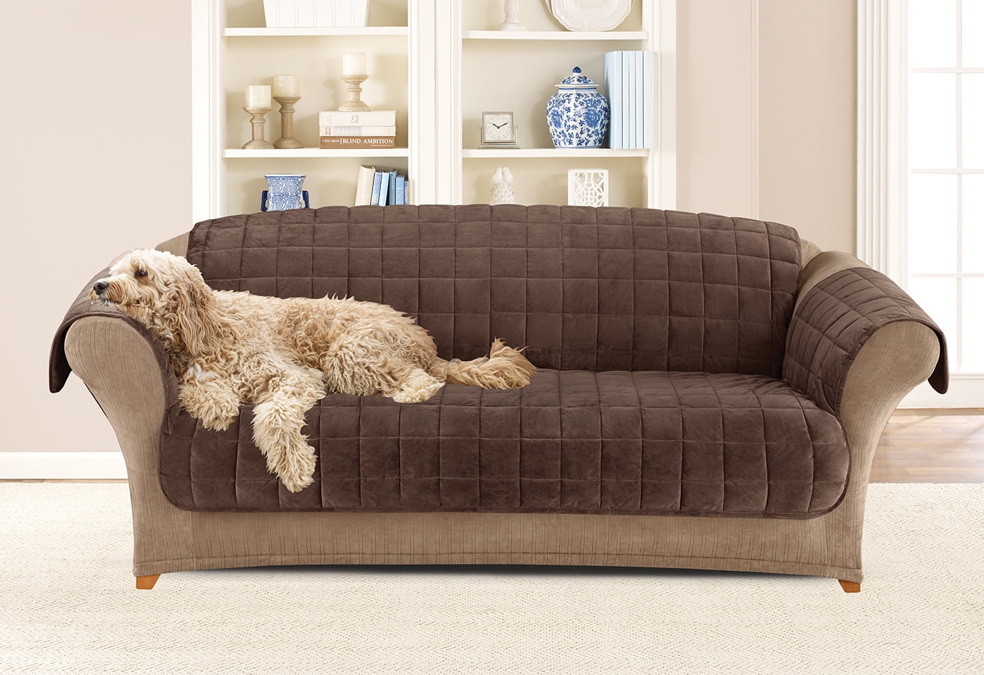 SureFit Deluxe Pet, Odor Control, Sofa Furniture Cover in Chocolate