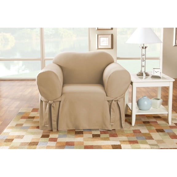 SureFit Cotton Duck Canvas Chair Slipcovers, Chair Cover Cotton Solid One Piece Design, Armchair Cover, Tan