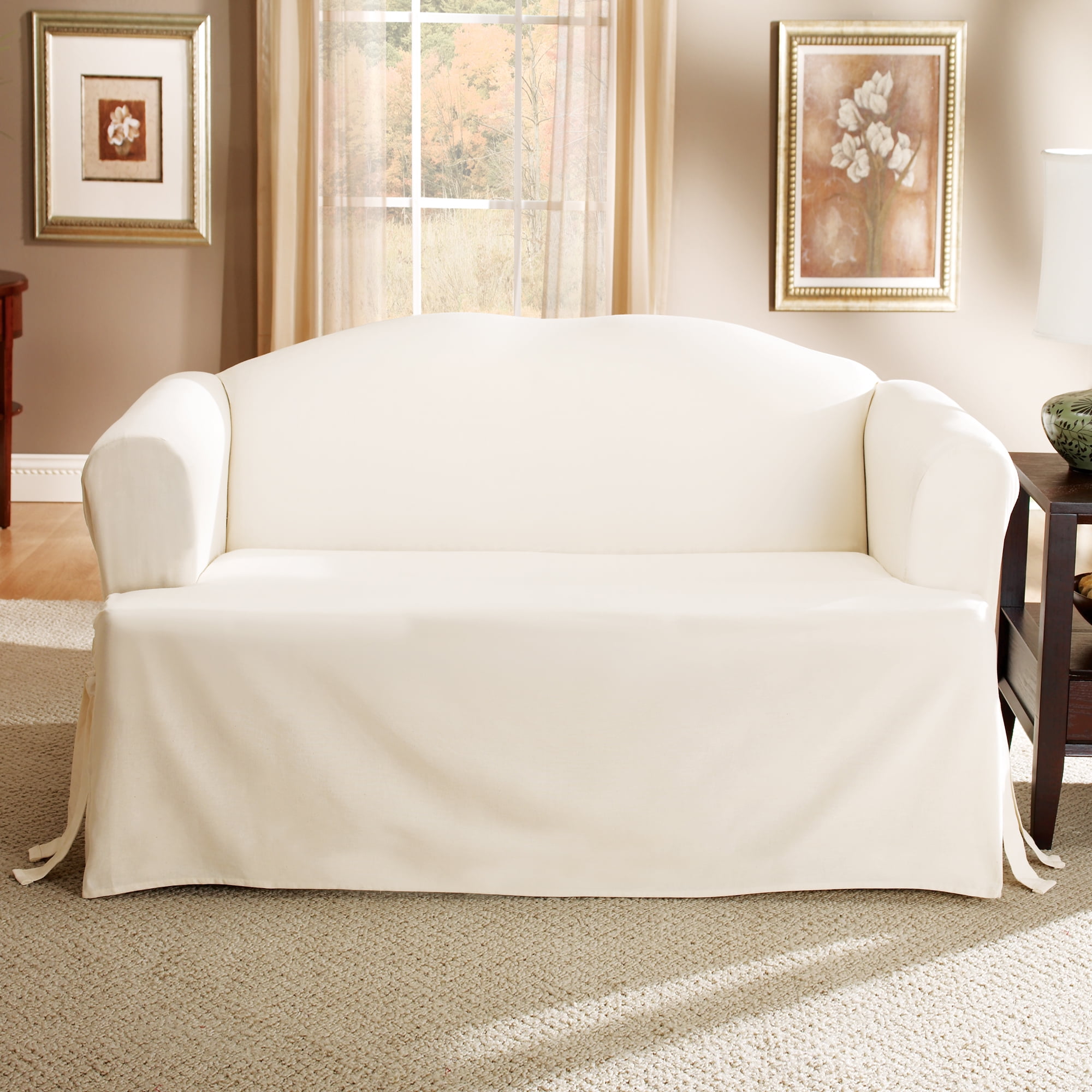 Natural Cotton Duck T-Cushion Loveseat Slipcover
