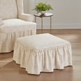 thumbnail image 1 of SureFit Essential Twill Ottoman Slipcover, Cotton Printed Ottoman Cover with Ruffled Skirt, Neutral Floral, 1 of 6
