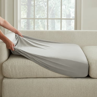 SureFit  Hampstead Stretch Velvet Slipcovers, X-Long Sectional Cushion Covers - 80x48x8 Light Gray
