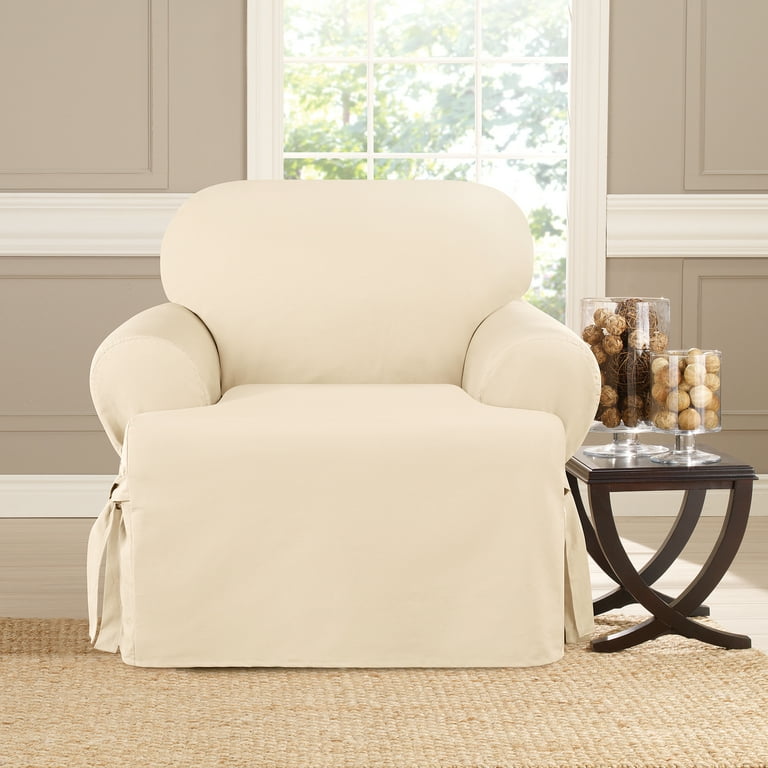 SureFit Heavyweight Cotton Duck T-Cushion Chair Covers, One-Piece