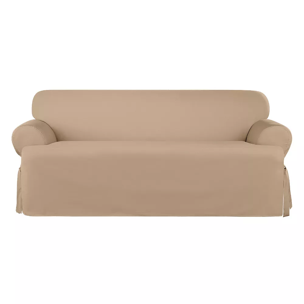 Khaki Heavyweight Cotton Duck T-Cushion Sofa Slipcover