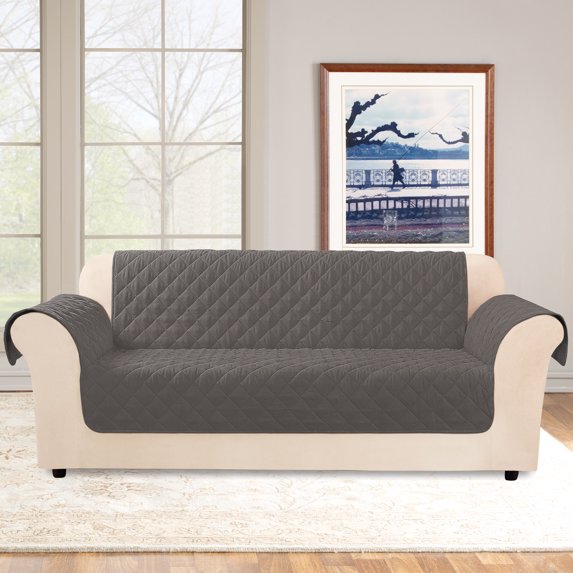 SureFit Microfiber Non Slip Waterproof Sofa Furniture Cover in Gray