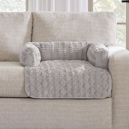 SureFit Pet Fido Fur 3-Sided Bolster Pet Bed, Couch Protector 46x32 - Light Gray