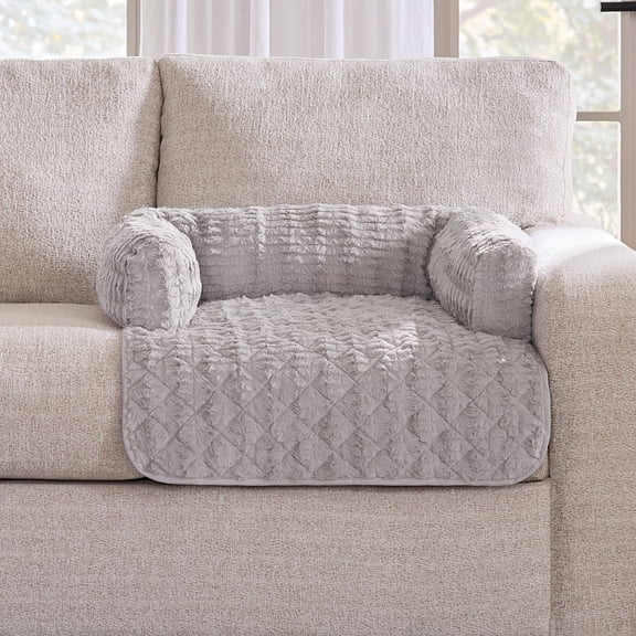 SureFit Pet Fido Fur 3-Sided Bolster Pet Bed, Couch Protector 46x32 - Light Gray