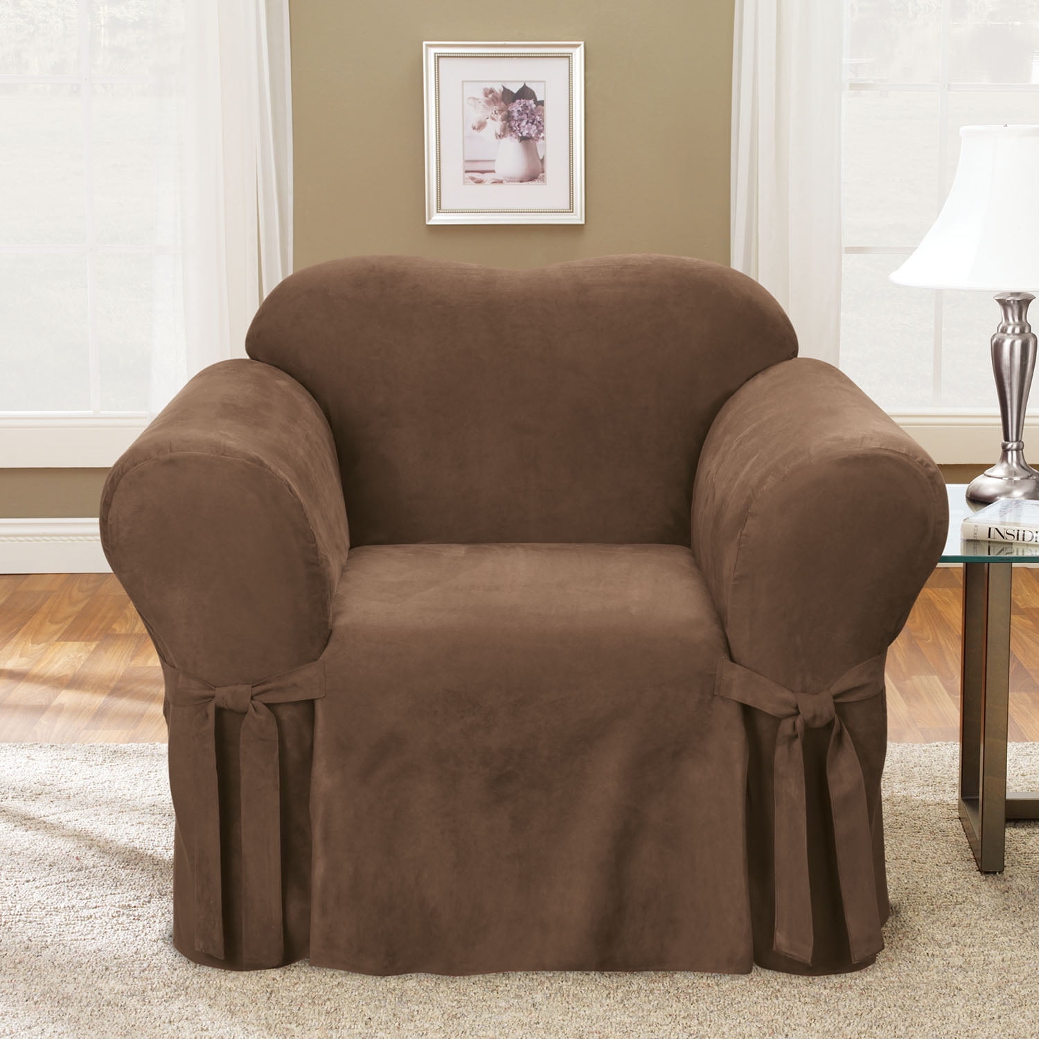 SureFit Soft Suede Chair Slipcover, Relaxed Fit, Chocolate