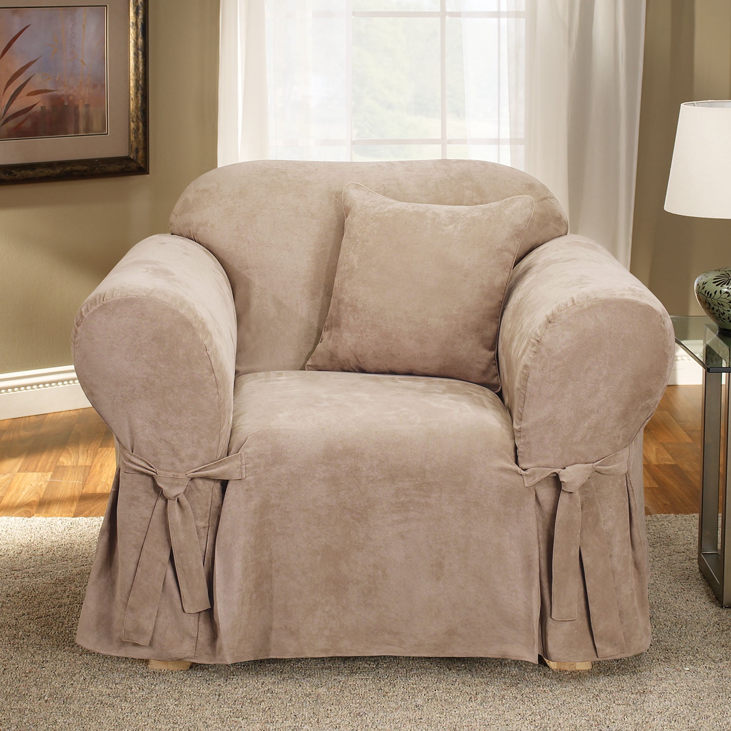 Taupe Soft Suede Stretch Fit Armchair Slipcover