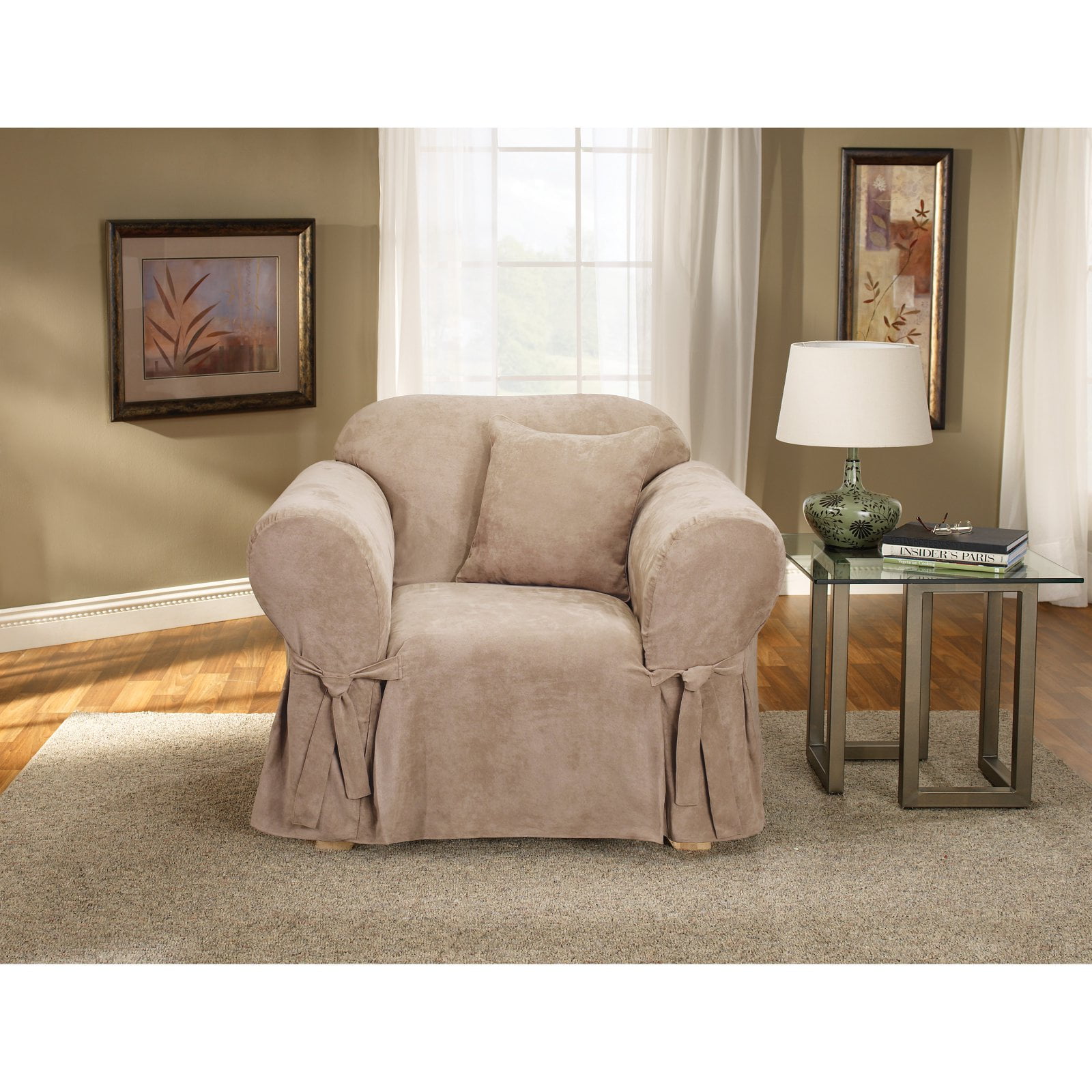 SureFit Soft Suede 1 Piece Chair Slipcover in Chocolate Walmart