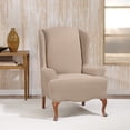 thumbnail image 1 of SureFit Stretch Morgan 1 Piece Wing Chair Slipcover in Khaki, 1 of 3