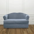 thumbnail image 1 of SureFit Stretch Pinstripe 2 Piece T Cushion Loveseat Slipcover in French Blue, 1 of 2