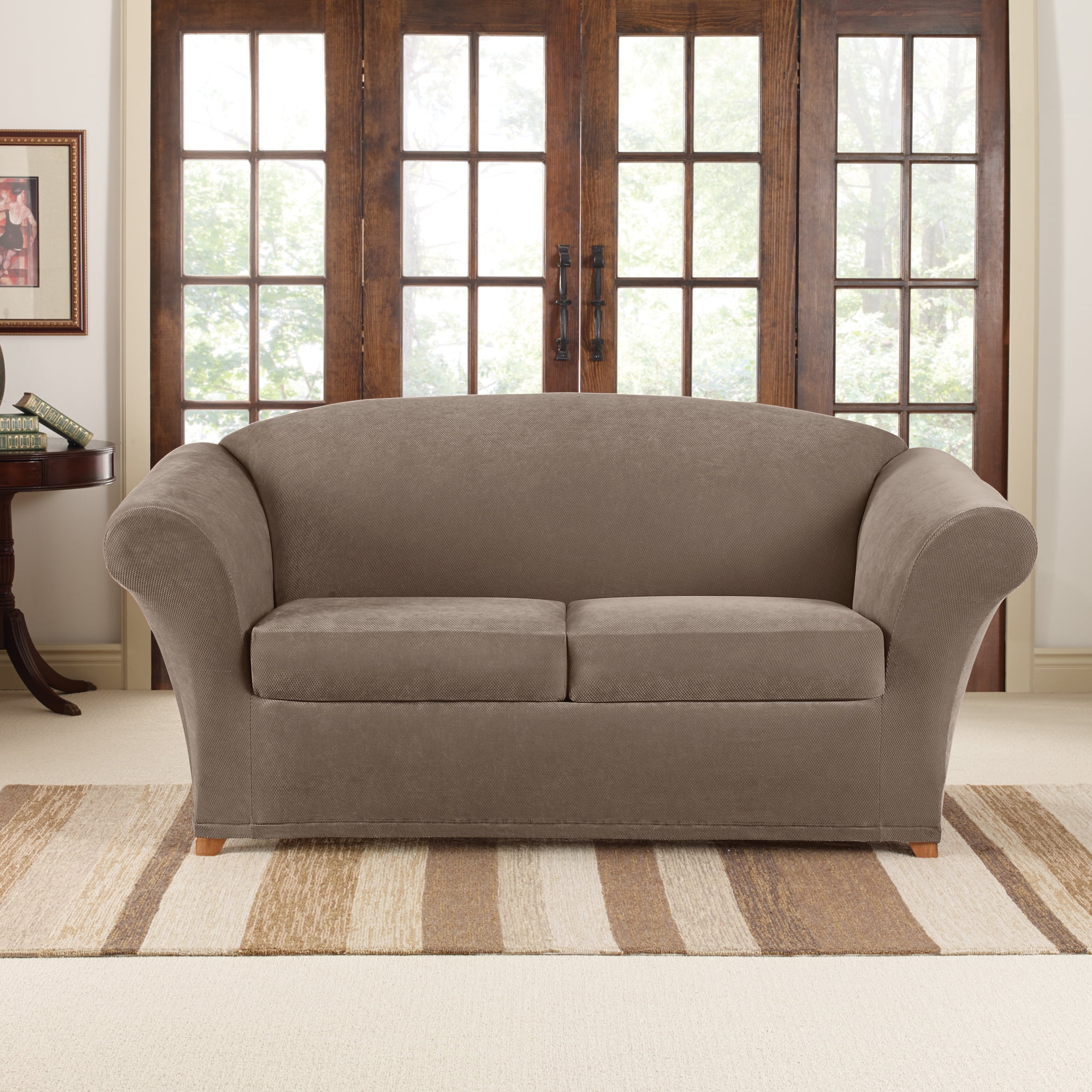 SureFit Stretch Pique Loveseat Slipcover, 3Piece Loveseat Cover and