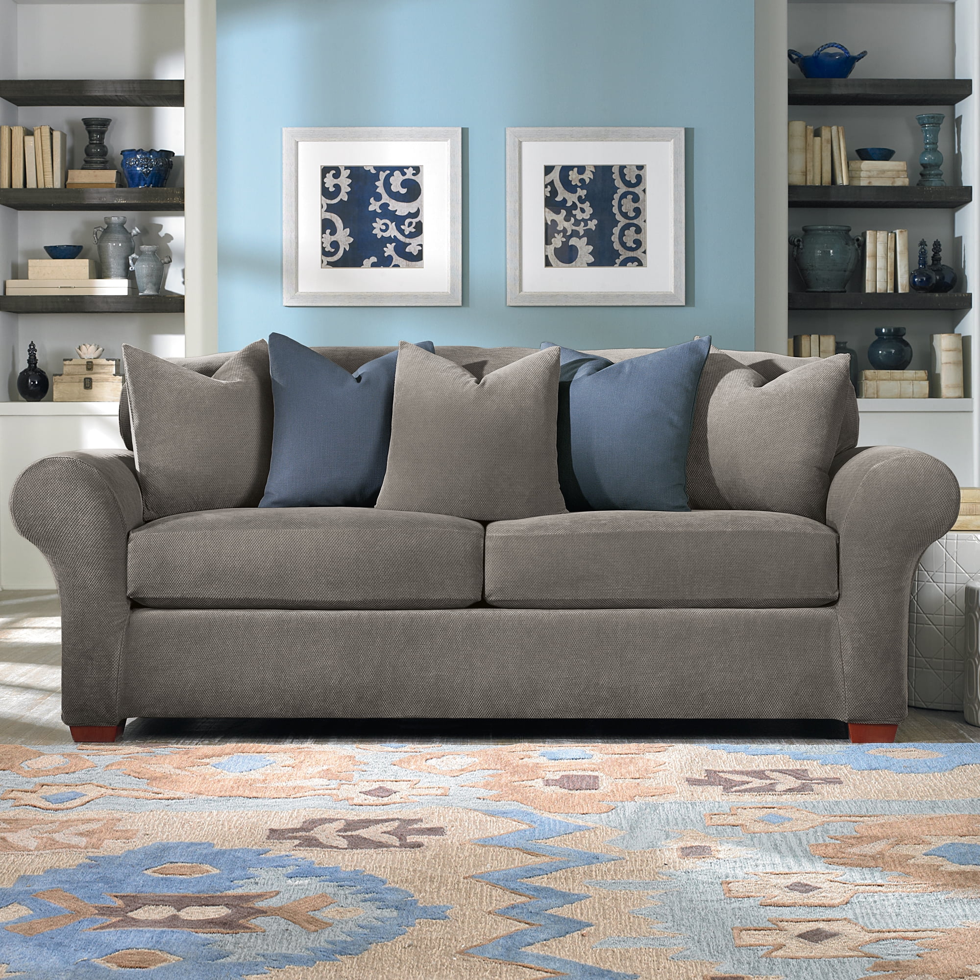 SureFit  Stretch Pique 3 Piece Sofa Slipcover Flannel Gray