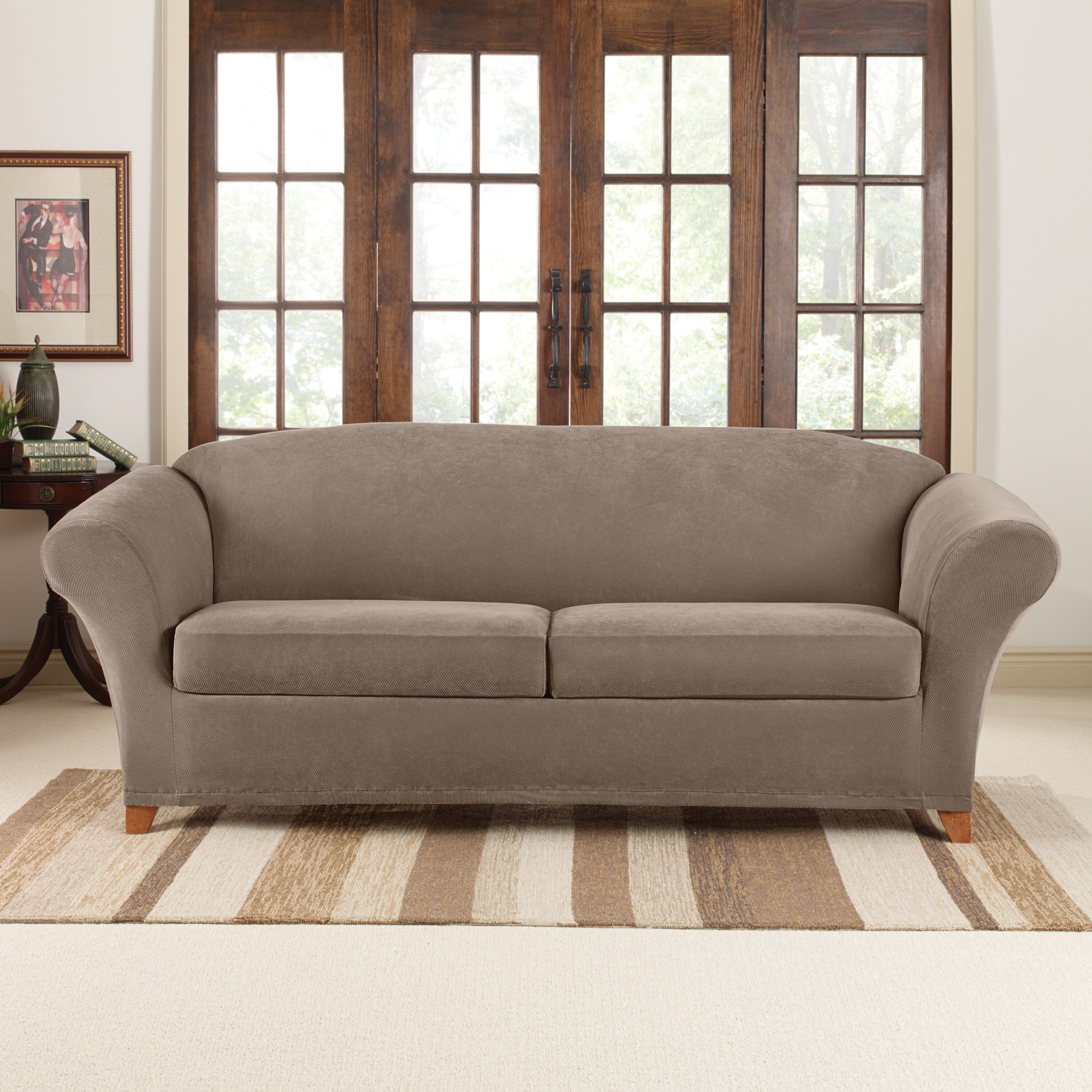 SureFit Stretch Pique 3 Piece Sofa Slipcover Taupe