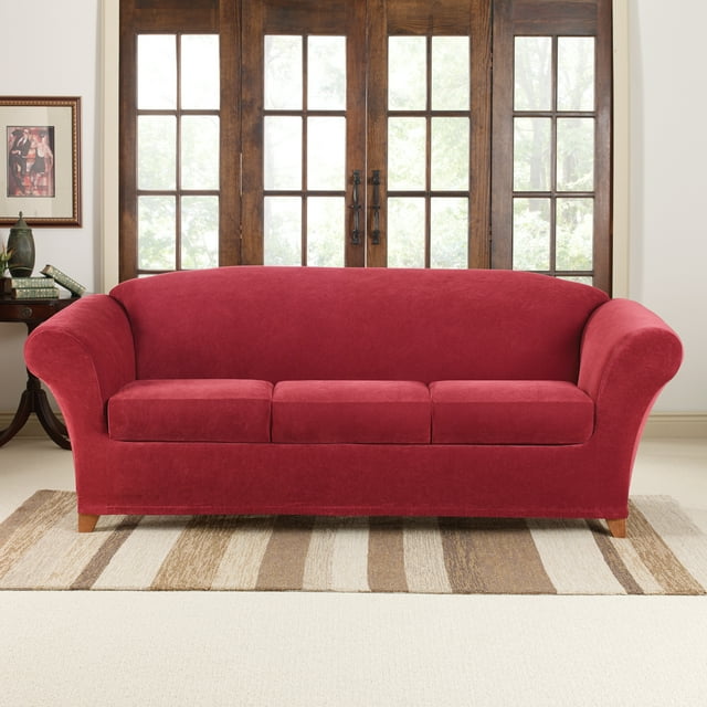 SureFit  Stretch Pique 4 Piece Sofa Slipcover Garnet