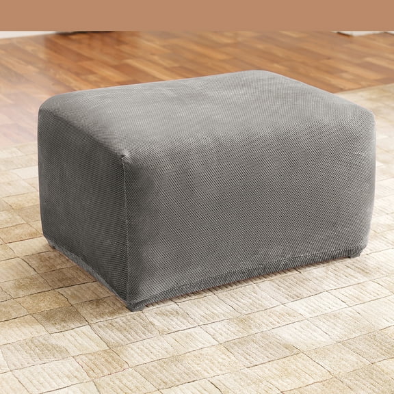 SureFit Stretch Pique Ottoman Slipcovers, Oversized Ottoman Covers, Single, Flannel Gray