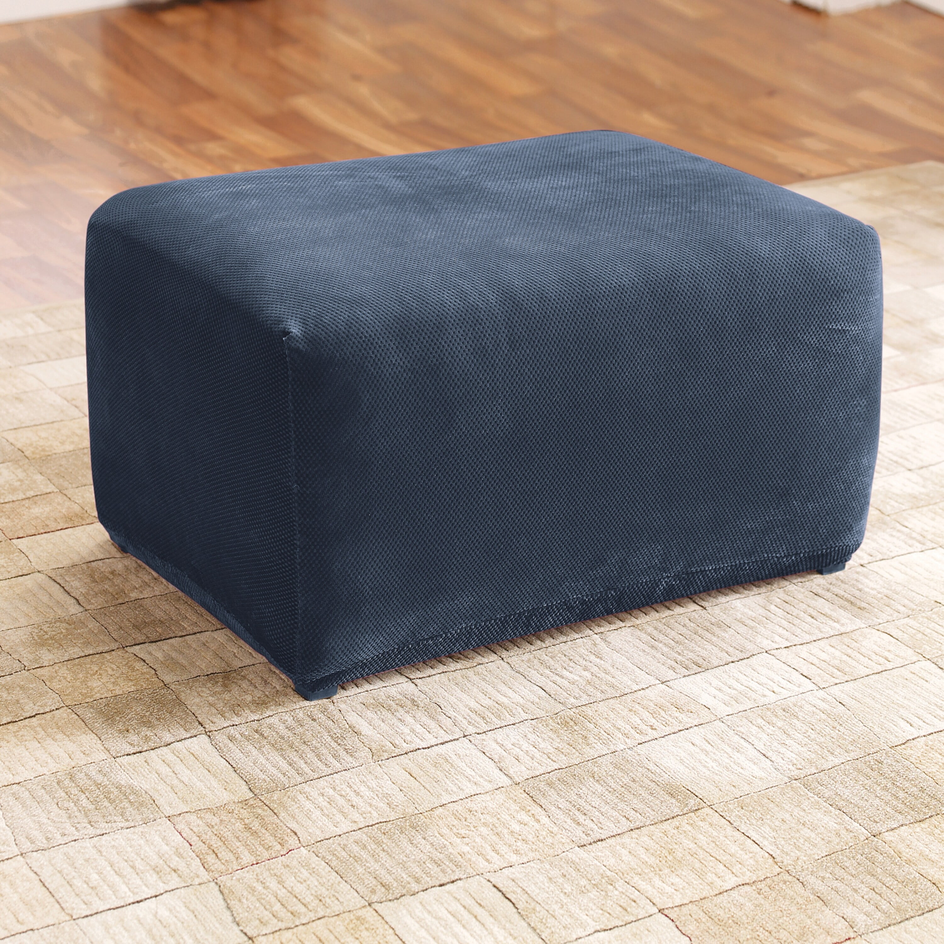 SureFit Stretch Pique Oversized Ottoman Slipcover Navy Walmart