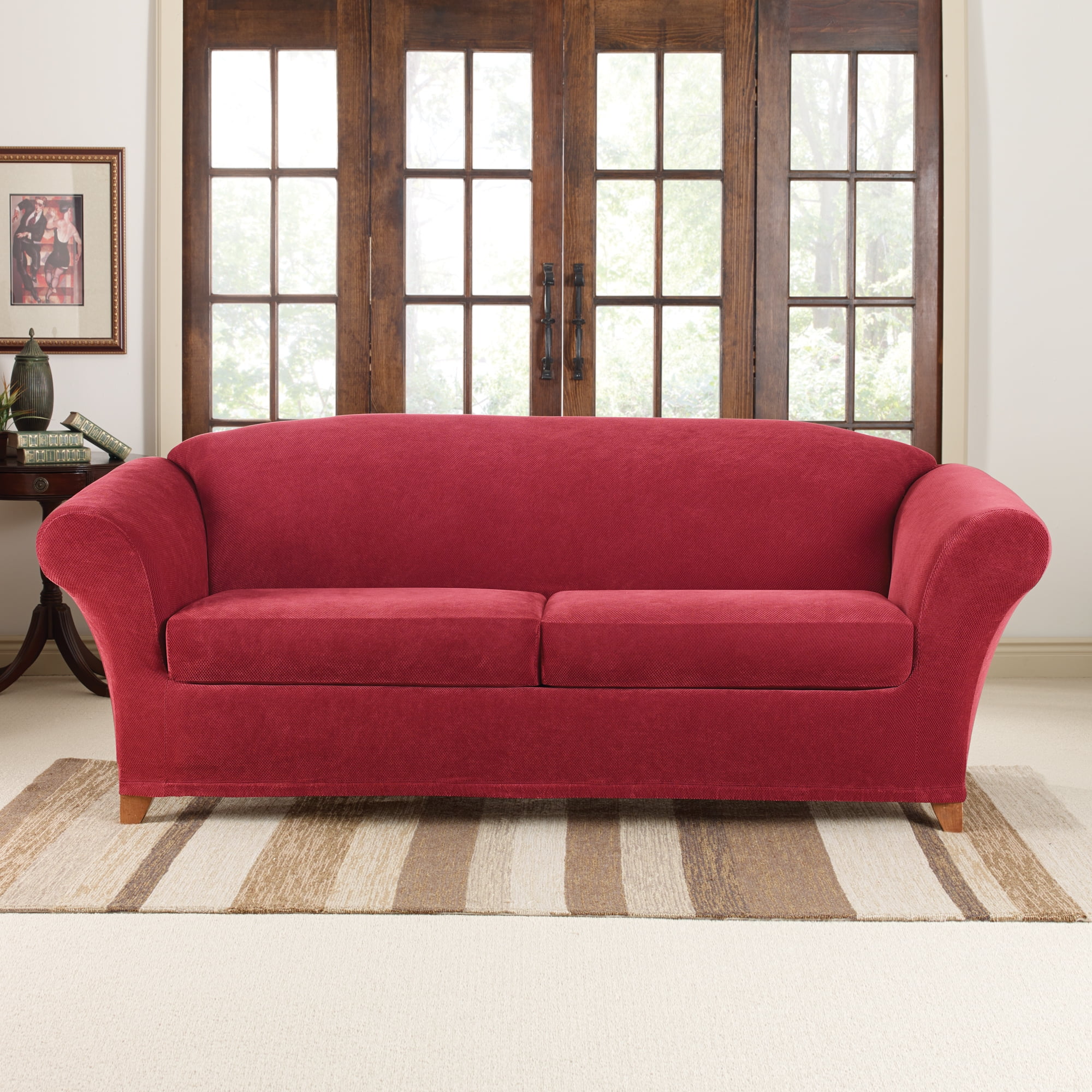 SureFit Stretch Pique Sofa Slipcover, 3-Piece Sofa Cover and Cushion ...