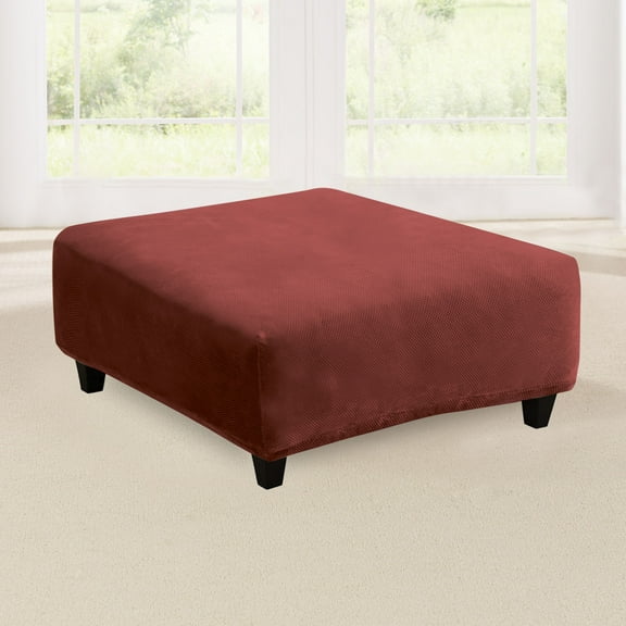 SureFit Stretch Pique Ottoman Slipcovers, Square Ottoman Covers, Single, Garnet