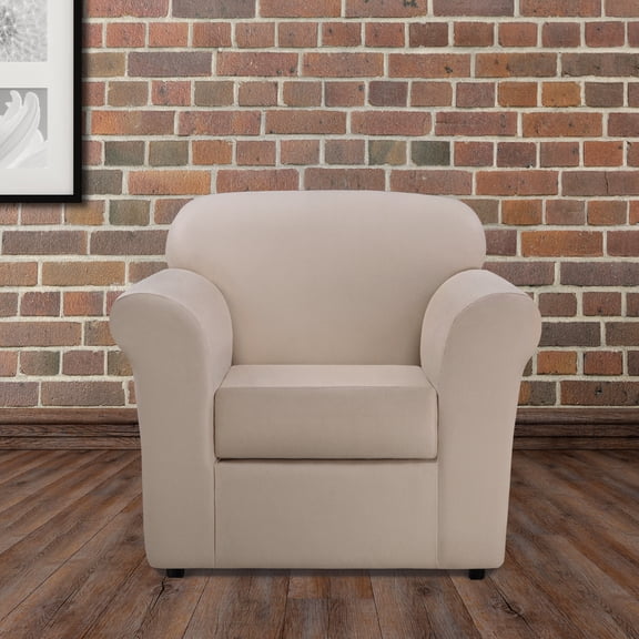 SureFit Ultimate Stretch Leather 2 Piece Chair Slipcover, Box Cushion Cover, Pebbled Ivory