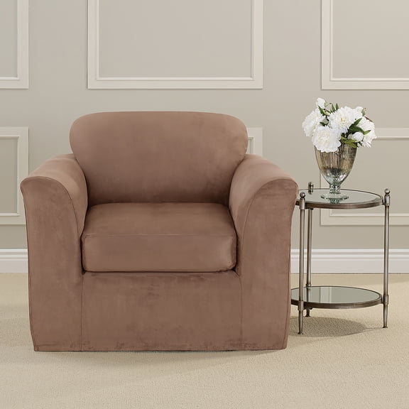 SureFit Ultimate Stretch Suede 2 Piece Chair Slipcover Luggage