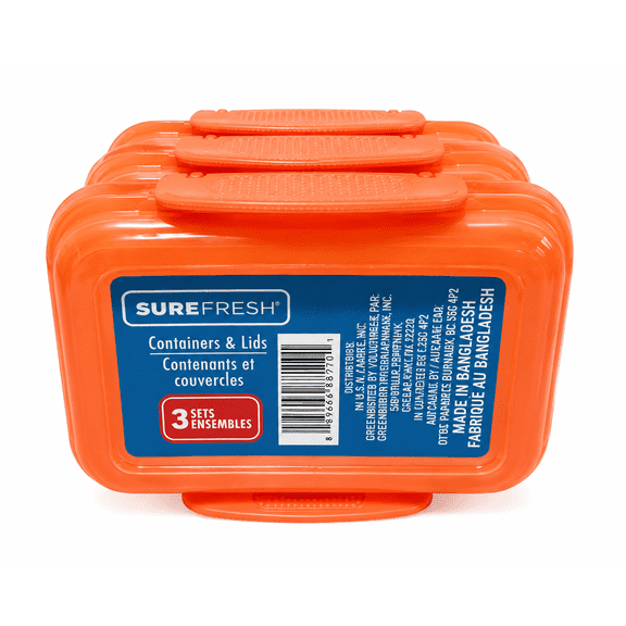 SureFresh Orange 3-Piece Food Storage Containers with Lids, BPA-Free Plastic, Orange