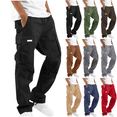 thumbnail image 1 of OSSINDA Men's Cotton Cargo Pants Drawstring Waist Multi-Pocket Straight Leg Chino Trousers Joggers for Outdoor Hiking Fitness, 1 of 6