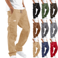 thumbnail image 1 of OSSINDA Men's Cotton Cargo Pants Drawstring Waist Multi-Pocket Straight Leg Chino Trousers Joggers for Outdoor Hiking Fitness, 1 of 6