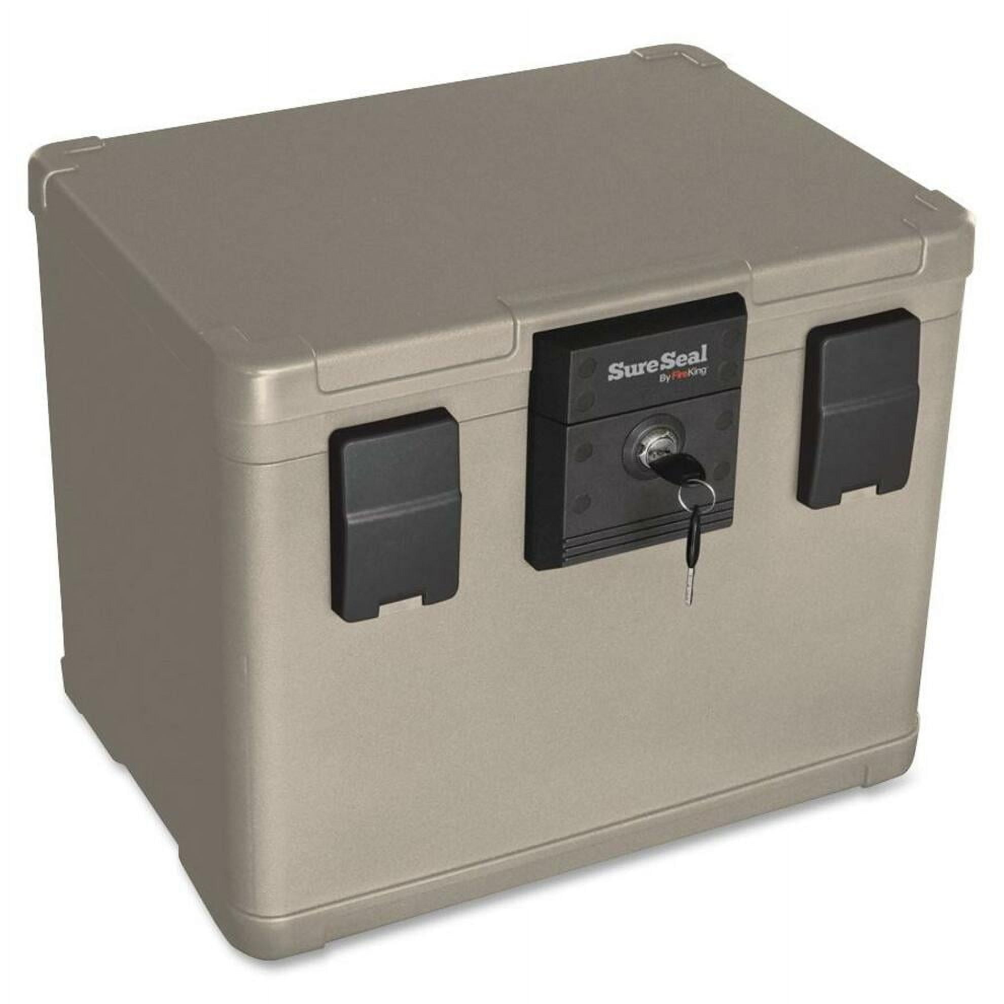 Taupe 0.6 CuFt Waterproof Fireproof Chest with Key Lock