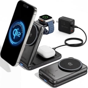 SureTech Qi2.2 Certified 3-in-1 Foldable Wireless Charging Station for Apple Devices with 65W Adapter, 25W Fast Charging Dock, Portable Magnetic Charger for iPhone 17-13, Apple Watch Series & AirPods