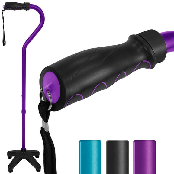 Vive Adjustable Quad Cane – Sturdy 4-Pronged Walking Stick for Enhanced Balance & Stability (250 LB Capacity), Purple