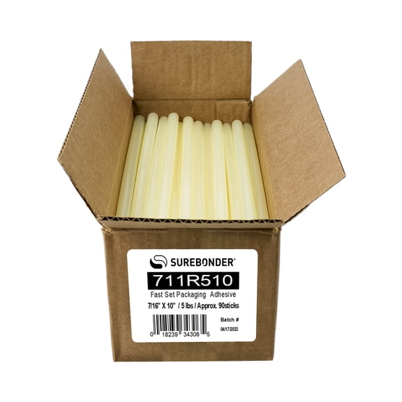 Surebonder 711R510 Full Size 10" Fast Set Packaging Hot Glue Sticks for Box and Package Sealing, 15 Second Set Time, 5 lb Box, Light Amber