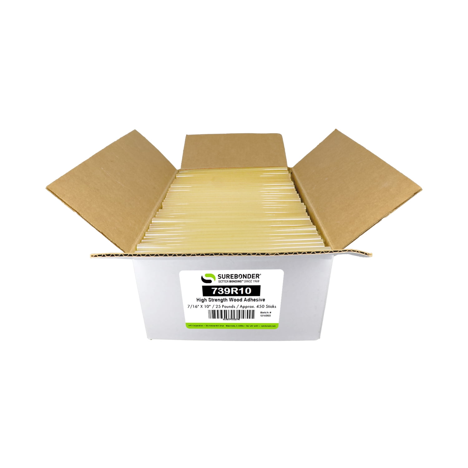 739R10 High Strength Wood Hot Melt Glue Sticks - 7/16" x 10" | 25 Lb Box