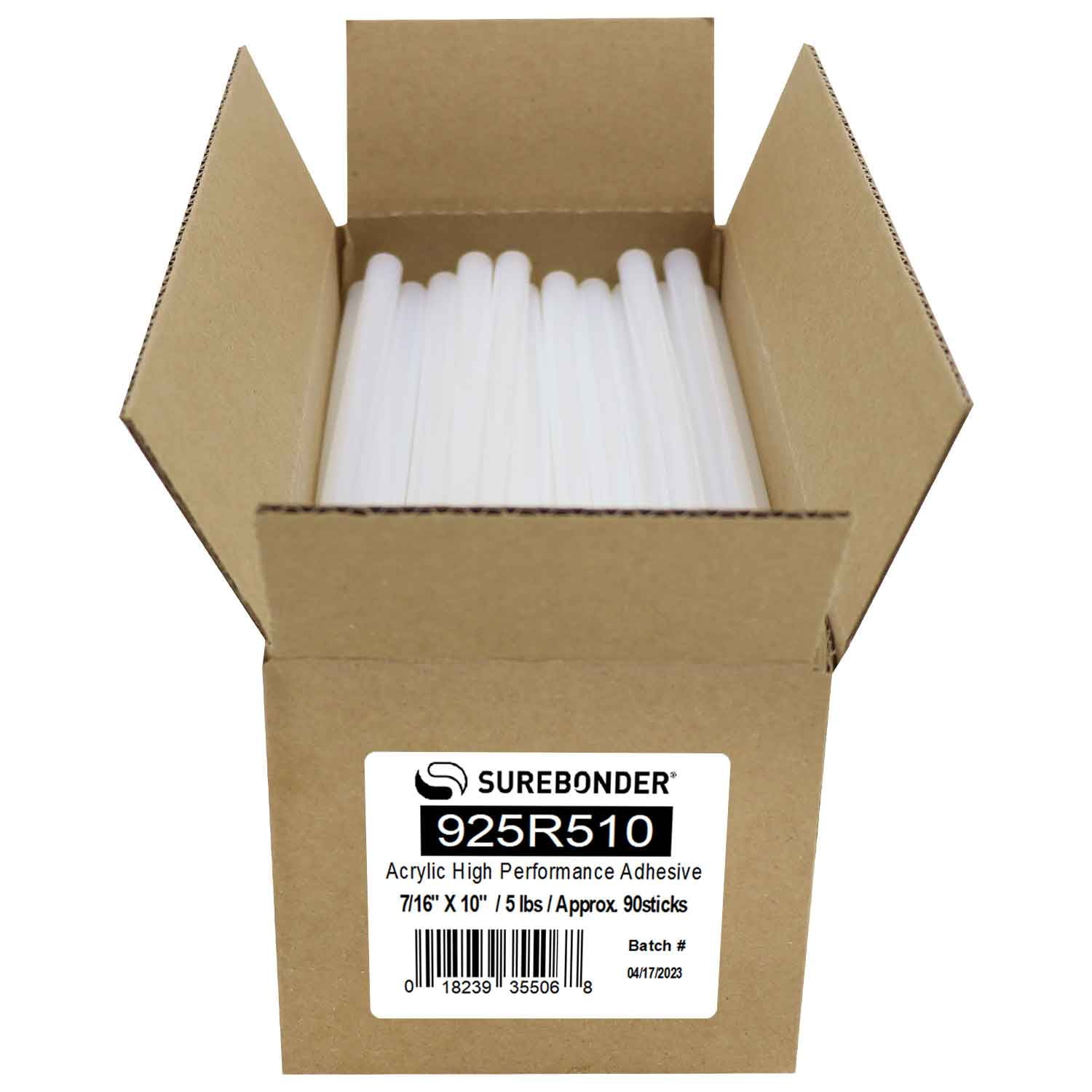 925R510 High Performance 1 Minute Open Time Acrylic Hot Melt Glue Sticks - 7/16" x 10" | 5 Lb Box