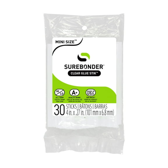 Surebonder All Purpose Clear 4-inch Mini (0.27 inch Diameter) Size Hot Melt Glue Sticks - 30 Pack