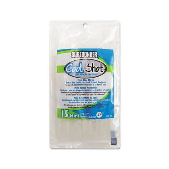 CoolShot Low Temp Glue Sticks 0.27" x 4", Dries Clear, 15/Pack