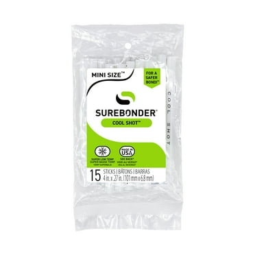 Surebonder Cool Shot Clear Hot Glue Sticks, Ultra Low Temp, Mini Size 4" - 15 Pack